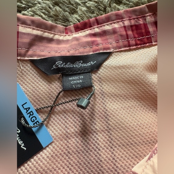 Eddie Bauer Women's Pink and White Plaid Button-Down Shirt - Picture 7 of 8